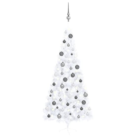Halv Plastgran Med Led Och Julgranskulor Vit 240 Cm
