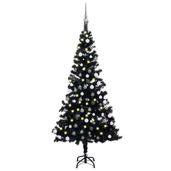 Plastgran Med Led Och Julgranskulor Svart 150 Cm Pvc