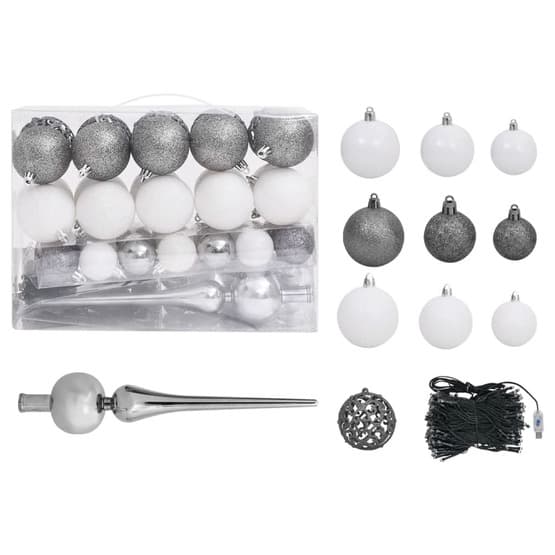 Plastgran Med Led Och Kulor Vit 120 Cm