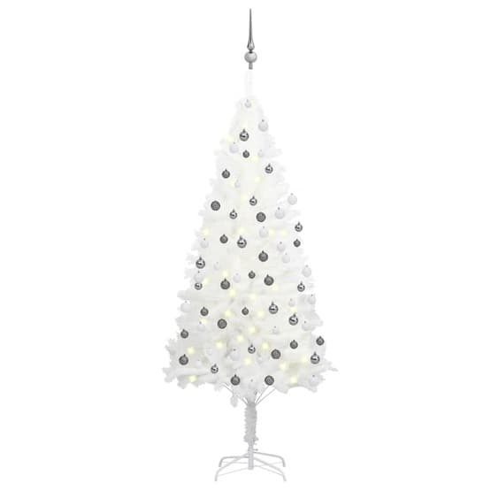 Plastgran Med Led Och Kulor Vit 180 Cm
