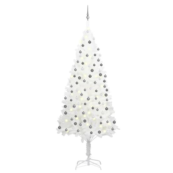 Plastgran Med Led Och Kulor Vit 240 Cm