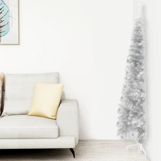 Smal Halv Plastgran Med Stativ Silver 120 Cm