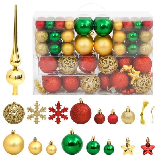 Julgranskulor 111 Delar Röd/Grön/Guld Polystyren