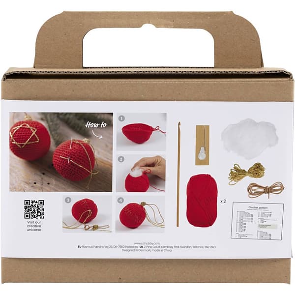 DIY Kit - Virka Röda Julkulor med Broderi