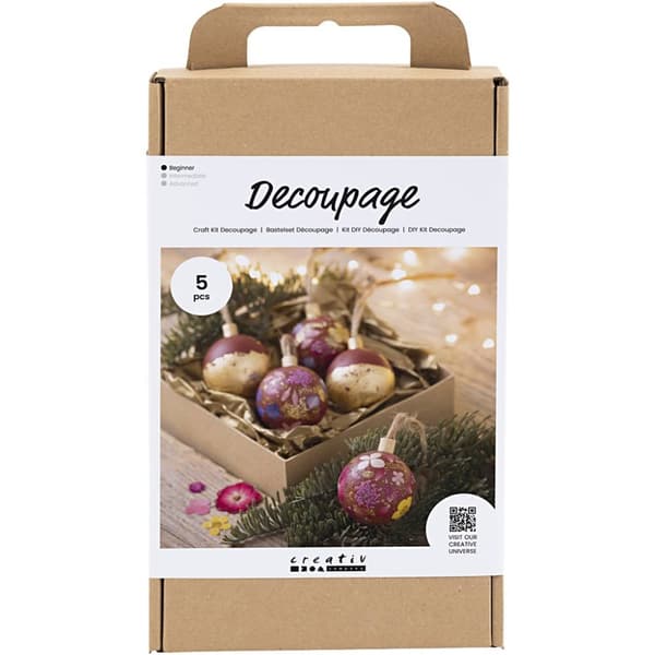 DIY Kit - Julkulor Decoupage - 5 st Julkulor av Trä