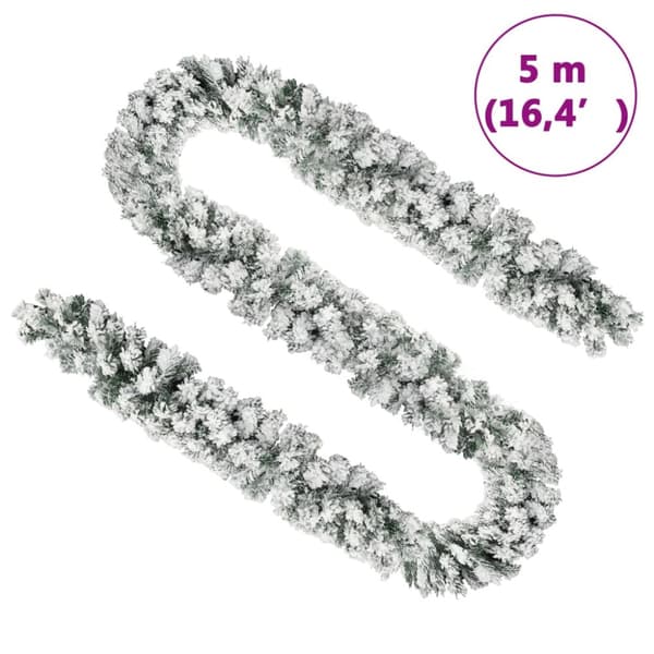 juleguirlande med puddersne 5 m PVC grøn