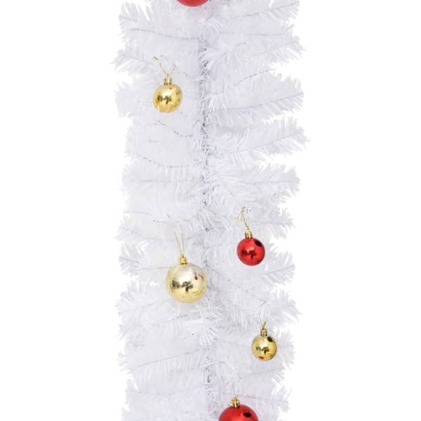 Julgirlang med julgranskulor vit 5 m