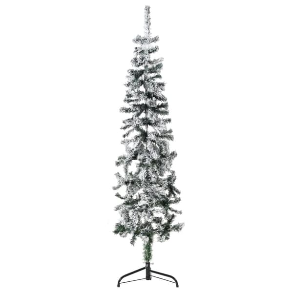Smal halv plastgran med snö 150 cm
