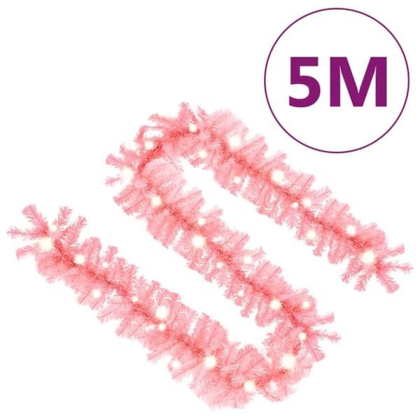 Julgirlang med LED-lampor 5 m rosa