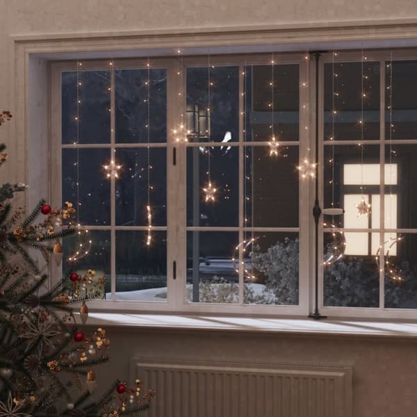 Ljusgardin stjärnor och månar fjärrkontroll 138 LED varmvit