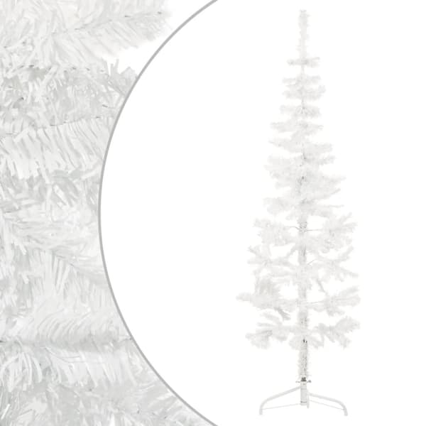 Kapea puolikas tekojoulukuusi jalustalla valkoinen 120 cm