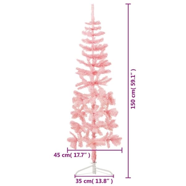 Smal halv plastgran med stativ rosa 150 cm