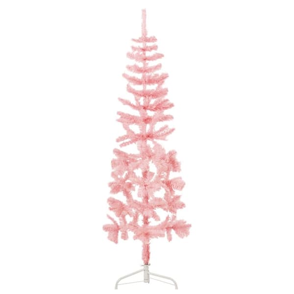 Smal halv plastgran med stativ rosa 150 cm