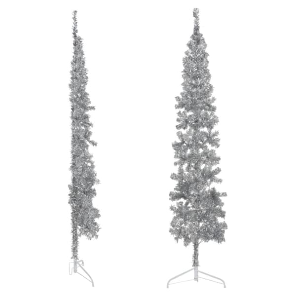 Smal halv plastgran med stativ silver 240 cm