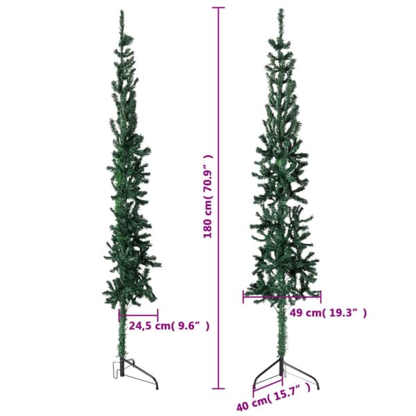 Smal halv plastgran med stativ grön 180 cm
