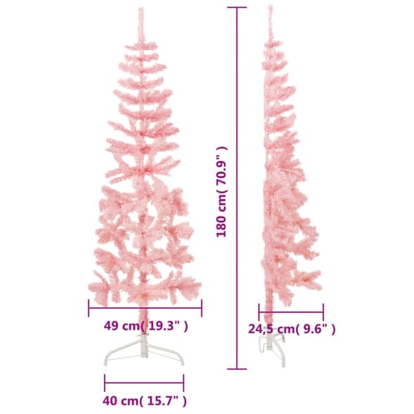Smal halv plastgran med stativ rosa 180 cm