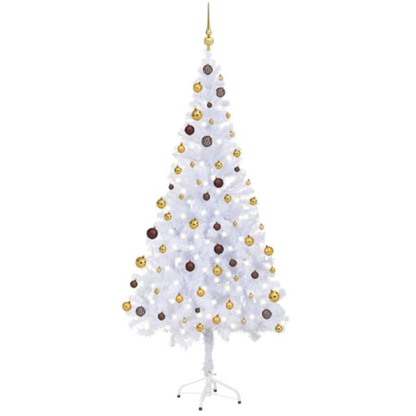 Belyst plastgran med kulor 180 cm 620 grenar