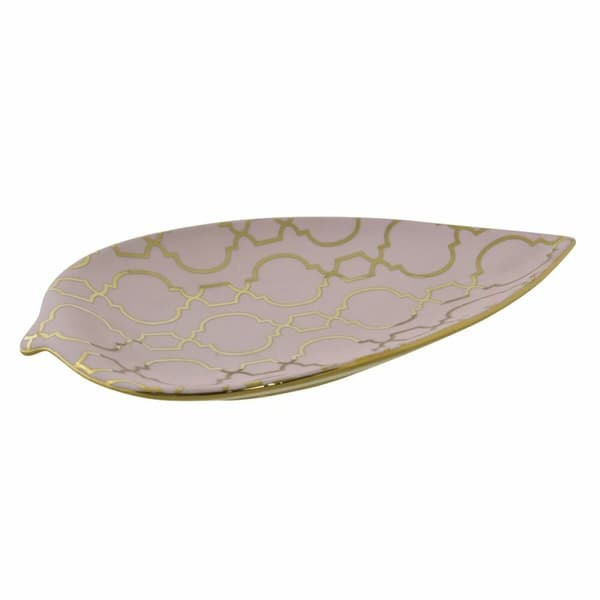 Borddekoration DKD Home Decor 27,5 x 16 x 3 cm Pink Gylden Orientalsk Chromsalt Blad af en plante