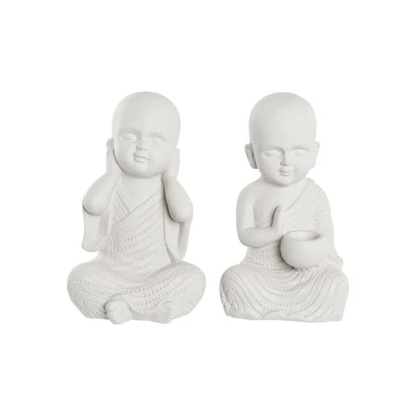 Prydnadsfigur DKD Home Decor 25,5 x 19 x 39 cm Vit Munk Orientalisk (2 antal)