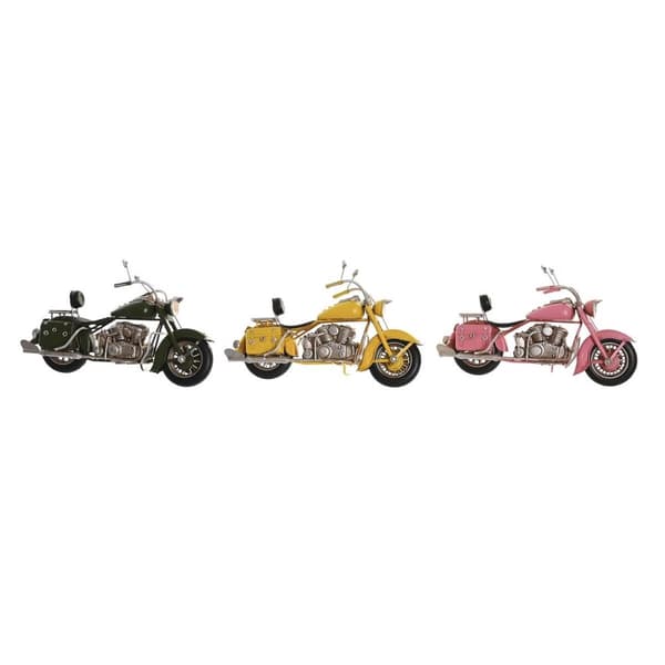 Dekorativ figur DKD Home Decor 28 x 10 x 16 cm Pink Motorcykel Grøn Gul Vintage (3 Dele)