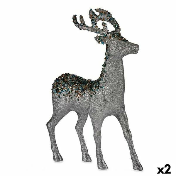Dekorativ figur Julerensdyr Sølvfarvet Plastik 15 x 45 x 30 cm (2 enheder)