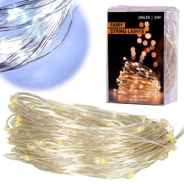LED-lamppujen koristejohdot 10m 100LED kylmä valkoinen