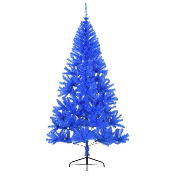 kunstigt halvt juletræ med juletræsfod 180 cm PVC blå