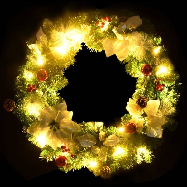julekrans med LED-lys 60 cm PVC grøn