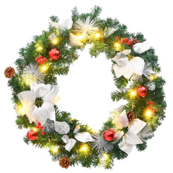 julekrans med LED-lys 60 cm PVC grøn