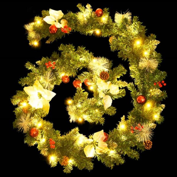 juleguirlande med LED-lys 2,7 m PVC grøn