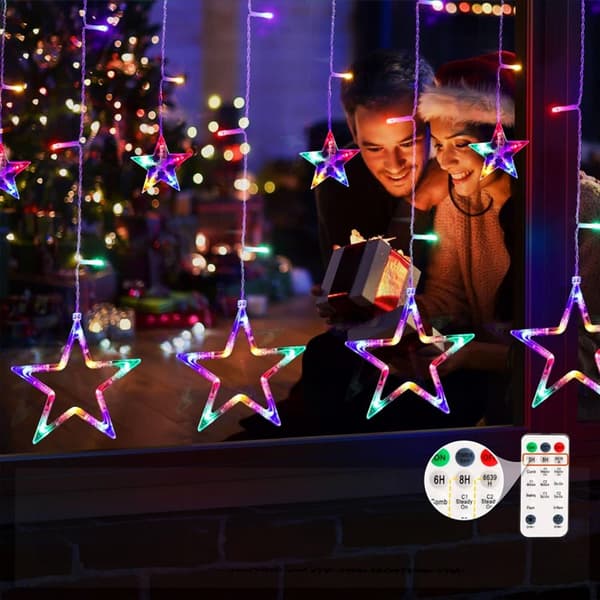 LED-gardin Stjerner Multicolor med fjernbetjening GL2005
