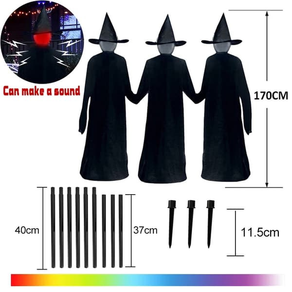 Häxa Halloween Dekoration, Färgskiftande Ljus, Ljudaktiverad Funktion,B-Ingen Röst-3St