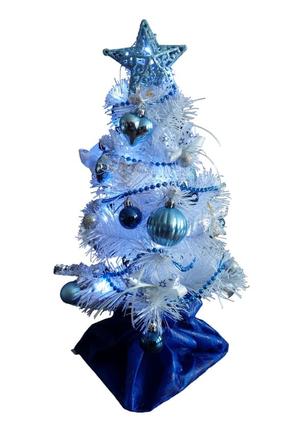 KLAR MINI HVID LED JULETRÆ KLÆDT MED JULEPYNT 40cm