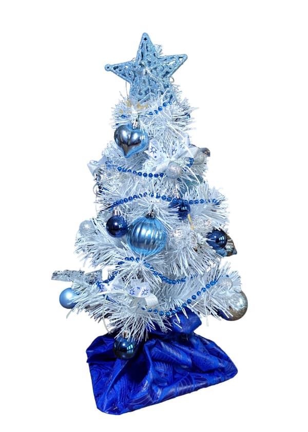 KLAR MINI HVID LED JULETRÆ KLÆDT MED JULEPYNT 40cm