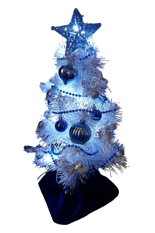 KLAR MINI HVID LED JULETRÆ KLÆDT MED JULEPYNT 40cm