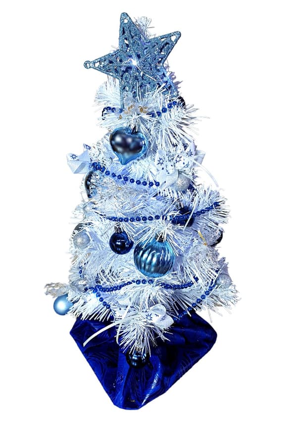 KLAR MINI HVID LED JULETRÆ KLÆDT MED JULEPYNT 40cm