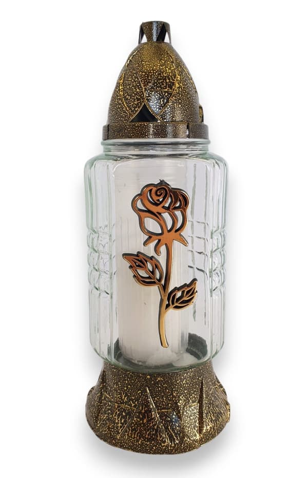 GLAS LYS MED ROSEINDLAG TIL KIRKEGÅRDEN, 30 cm