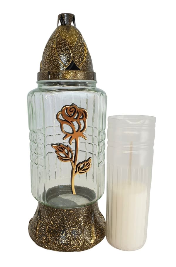 GLAS LYS MED ROSEINDLAG TIL KIRKEGÅRDEN, 30 cm
