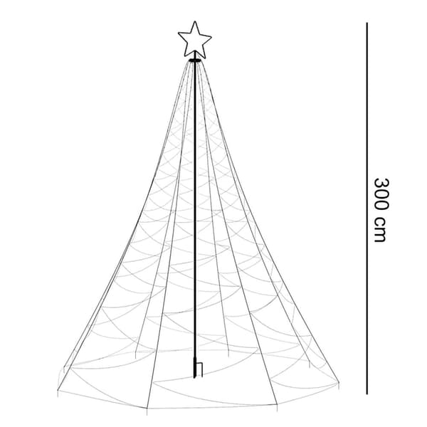Flagstang juletræ - 300cm - LED - IP44 - 8 lysfunktioner