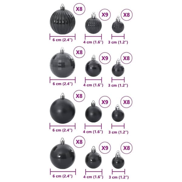 Joulukoristeet 100 kpl Musta Ø3/4/6 cm