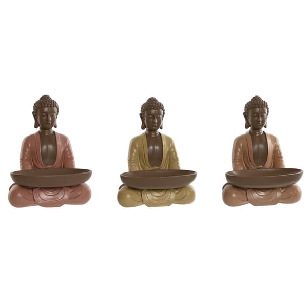 Prydnadsfigur Home ESPRIT Orange Korall Lime Harts Buddha Orientalisk 19,5 x 16 x 25,5 cm (3 antal)