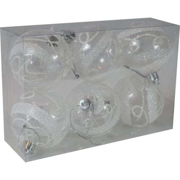 SÆT MED 6 TRANSPARANTE PLASTKUGLER 6 CM