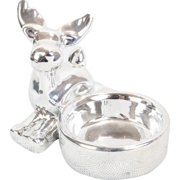 Silver Keramik värmeljusstake med renar, Mått 7,5x8,5 cm
