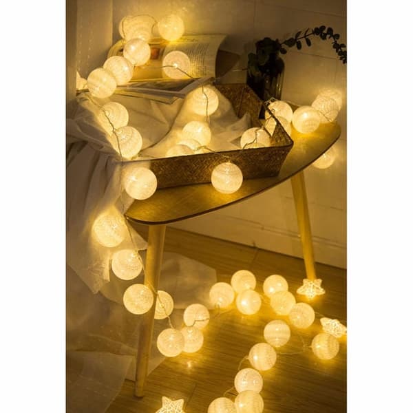 Lyskugler, 10 LED'er, 6 cm, batteridrevet, bomuld, flerfarvet