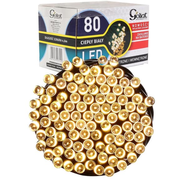 80 LED batteridrevne juletræslys med TIMER varm hvid