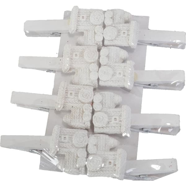 Sæt med 8 klips med togfigurer 4,5 cm - Hvid