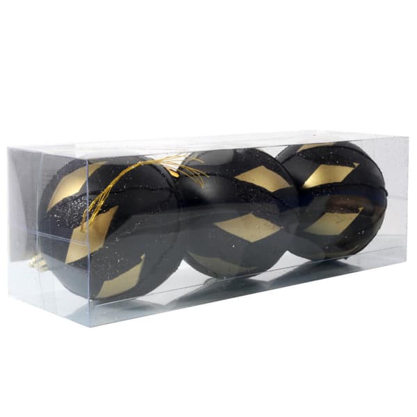 Set med eleganta julgranskulor Svart och guld Luksus, 3 st, 8 cm