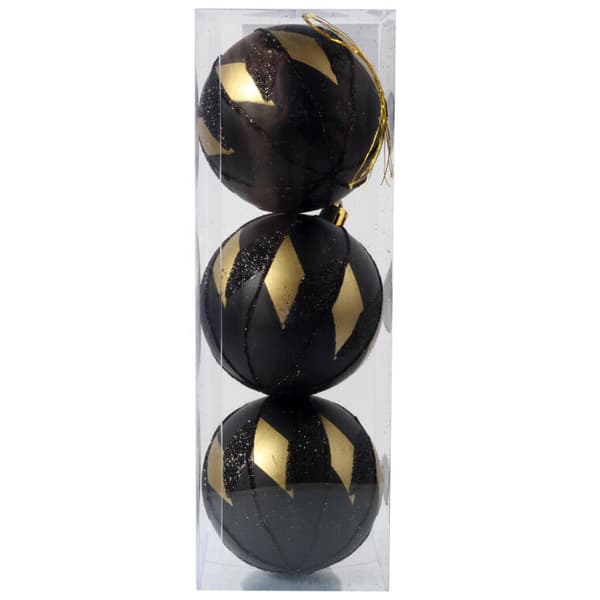 Set med eleganta julgranskulor Svart och guld Luksus, 3 st, 8 cm