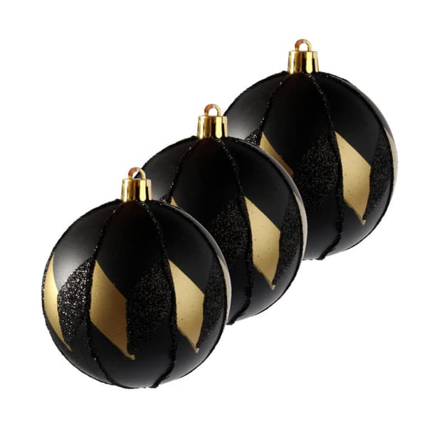 Set med eleganta julgranskulor Svart och guld Luksus, 3 st, 8 cm