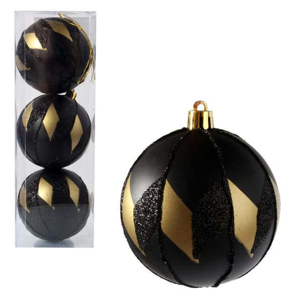 Set med eleganta julgranskulor Svart och guld Luksus, 3 st, 8 cm